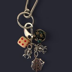 Cool Y2K  Spider  and Dice  keychain  , Punk gothic Grunge keychain